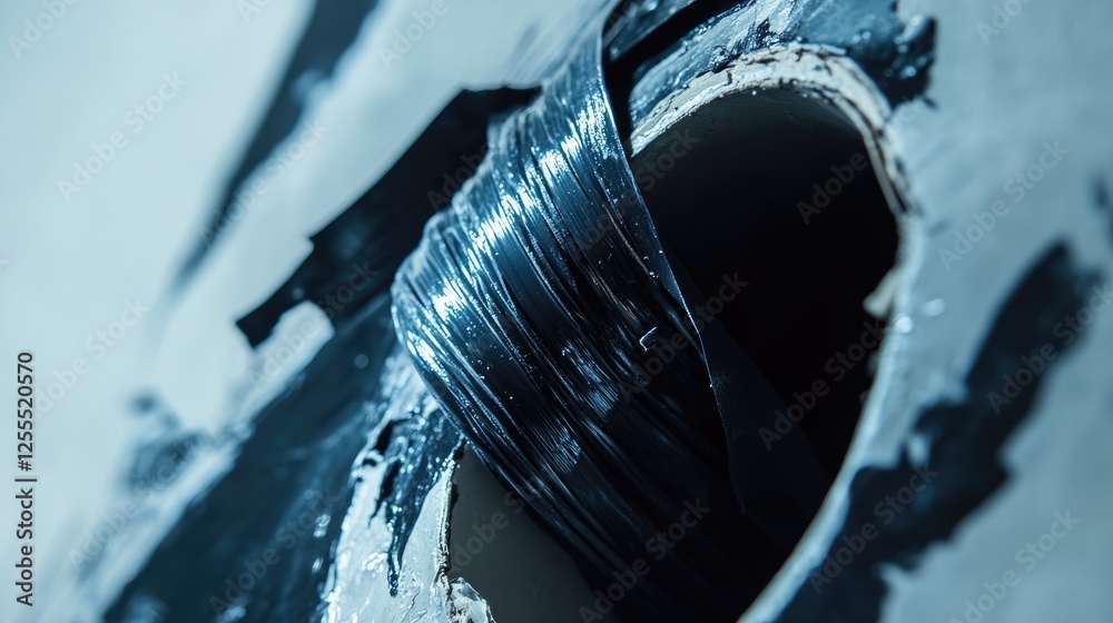 Poster A close-up of an insulated wire bundle with black tape, running through a wall hole, showcasing neatness and technical precision in electrical work