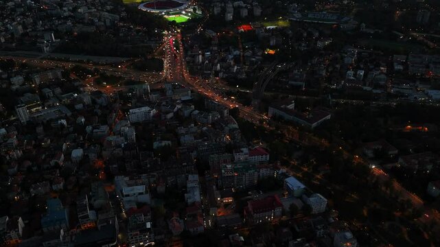 panorama of the evening city from a bird's eye view