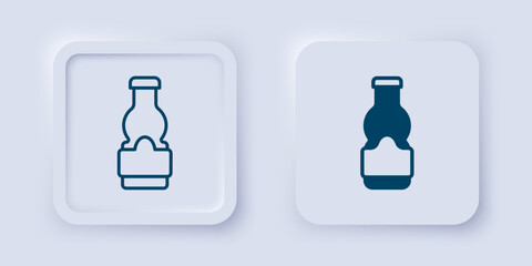 Filled and outline Sauce bottle icon isolated on grey background. Ketchup, mustard and mayonnaise bottles with sauce for fast food. Square button. Vector