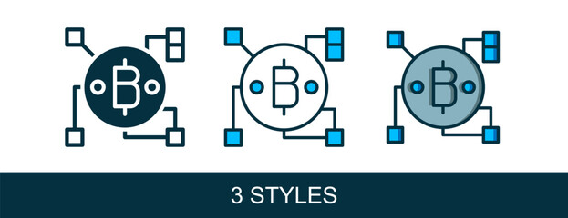 Filled outline Blockchain technology Bitcoin icon isolated on white background. Abstract geometric block chain network technology business. Vector