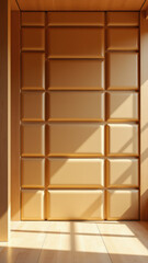 Bright room with wooden acoustic wall paneling.