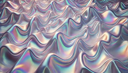 Obraz premium A flowing, silky fabric surface with a pearlescent, iridescent effect featuring soft waves, with a metallic touch to enhance the reflective quality