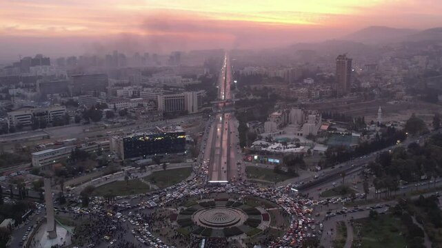 Drone shot of Damascus, Celebrations for the fall of Bashar al-Assad.