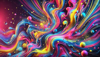 Fototapeta premium An abstract image of swirling, colorful liquid featuring a mix of vibrant neon colors such as pink, blue, yellow, and green