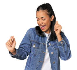 Young Filipina woman dancing and having fun.