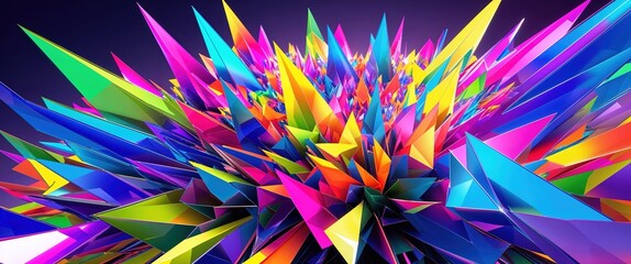 Fototapeta premium This artwork features a complex arrangement of colorful spikes, radiating in various directions against a dark backdrop