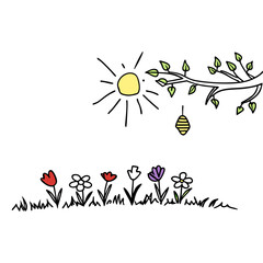 Sunny Spring Day hand drawing vector illustration