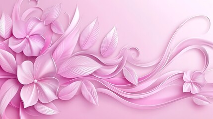 Obraz premium Delicate Pink Flowers and Leaves Swirling Design