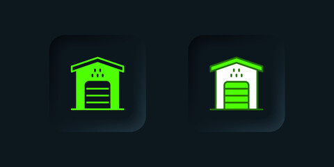 Green Garage for taxi car icon isolated on black background. Black square button. Vector