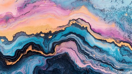 Abstract Fluid Art Swirling Colors Gold Accents