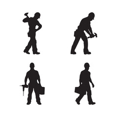 Construction Man Workers Silhouettes Set Professional Vector Collection