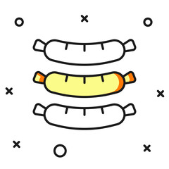 Filled outline Sausage icon isolated on white background. Grilled sausage and aroma sign. Flat filled outline style with shadow. Vector