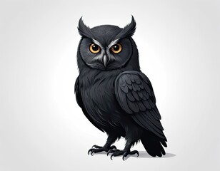 Fototapeta premium A beautiful black owl on a pure white background. illustration