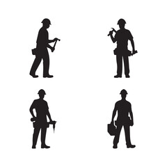 Construction Workers Vector Silhouettes Set