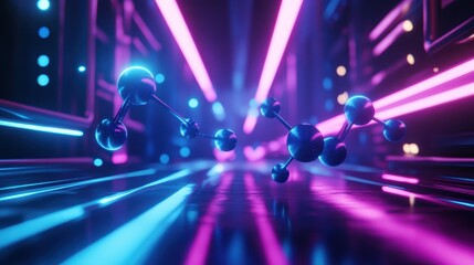 Neon Molecule Structure with Blue and Purple Lights