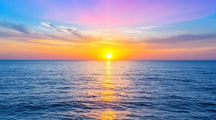 Obraz premium Serene Sunset Over Calm Ocean Waters with Vibrant Color Palette