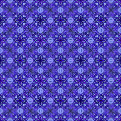 The pattern of the Ikat fabric is a light gray, dark blue, and light blue flower pattern, alternating with a circular pattern in a grid pattern. It is a sarong or traditional seamless pattern.