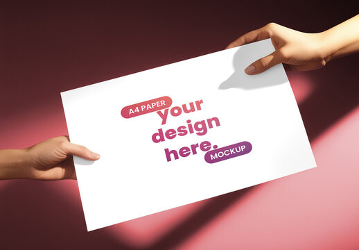 Two Hands Holding A4 Paper Mockup