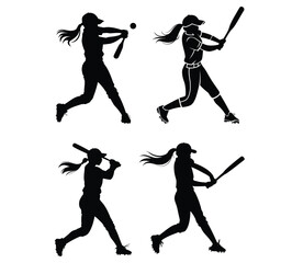 Silhouette of Woman Softball Players