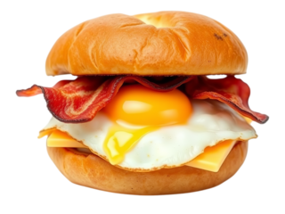 A Signature Egg, Cheese and Bacon Breakfast Sandwich isolated on transparent background 