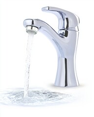 Modern Chrome Faucet with Flowing Water for Home and Kitchen Interior Design Inspiration