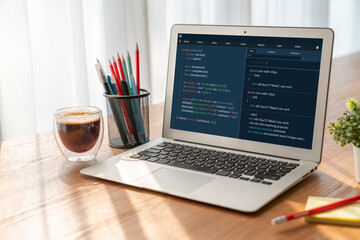 Software development programming on computer screen for modish application and program coding