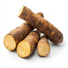 Stacked Yellow And Brown Yams On White Background