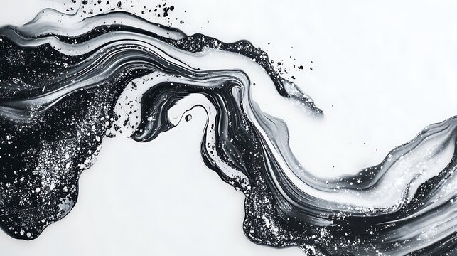 Abstract Black and White Liquid Acrylic Painting - Powered by Adobe
