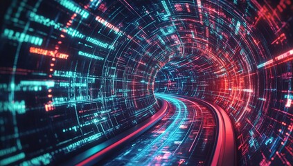 Obraz premium Data Stream Tunnel: A Digital Journey