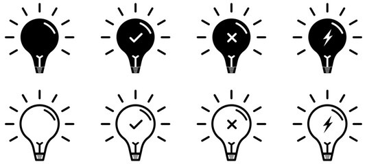 Lightning in light bulb icon. Light bulb symbol with a lightning bolt inside. Vector illustration.