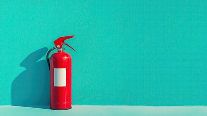 Obraz premium Fire Extinguishers In Warehouse Red fire extinguisher against a turquoise wall.