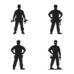 Construction Worker Black images Silhouettes Set 
