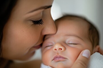 A heartwarming moment of connection between a mother and her sleeping baby, emphasizing love, security, and the beauty found in family relationships.