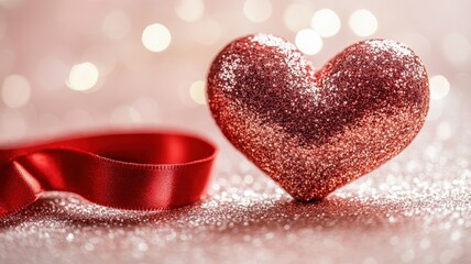 Obraz premium Sparkling heart decor romantic setting photography glittery background closeup view love concept