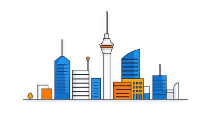 Obraz premium Modern City Skyline Illustration with Iconic Buildings and Towers in Vibrant Colors