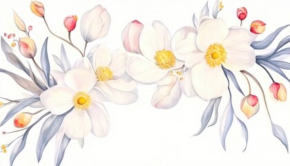 Obraz premium Delicate watercolor illustration of blooming flowers with soft petals and buds