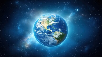 Obraz premium Earth surrounded by orbiting satellites space digital art cosmic environment aerial view connectivity concept