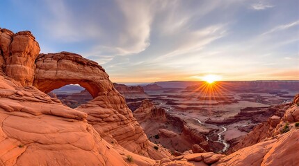Stunning Sunset Over a Canyon Archway in the Southwest.