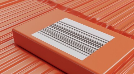 Close-Up of a Barcode on an Orange Rectangular Package with Textured Background for E-commerce and Retail