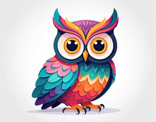Fototapeta premium A beautiful colorfull flat owl on a pure white background. illustration