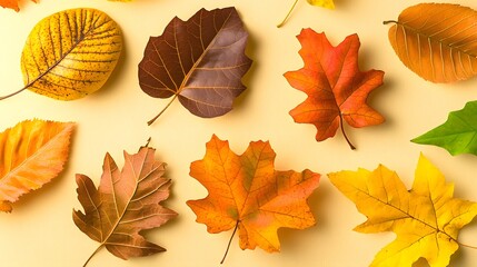 Colorful Autumn Leaves on Bright Background for Seasonal Decor