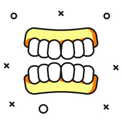 Filled outline Dentures model icon isolated on white background. Teeth of the upper jaw. Dental concept. Flat filled outline style with shadow. Vector