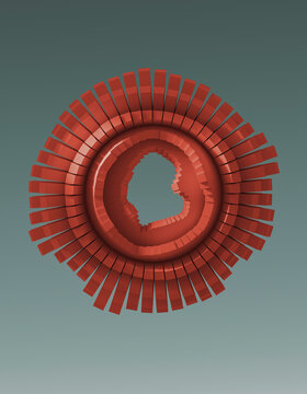 3D rendering of an abstract circular sculpture with a creative pattern