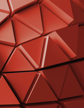 3D rendering of geometric triangular pattern in red with a minimalist design