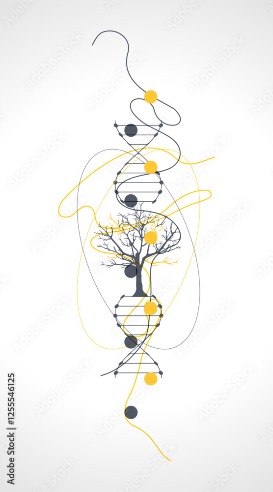 Poster abstraction on a scientific medical theme. creative image of a dna molecule with art elements.