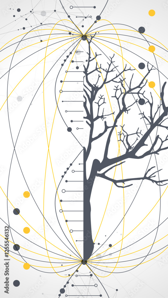Poster abstraction on a scientific medical theme. creative image of a dna molecule with art elements.