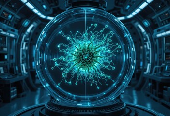 Futuristic Visualization of a Virus in a Holographic Sphere