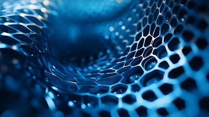 A blue geometric shape technology background, featuring hexagons and circles, perfect for digital and tech-focused designs