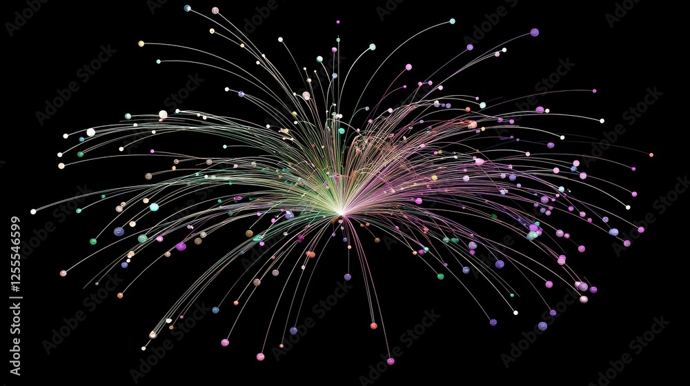 Wall mural colorful data visualization of network connections in cyber space