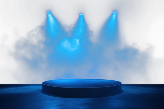 PNG Blue spotlights and smoke stage background lighting.